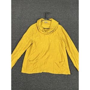 Habitat Clothes To Live In Tunic Women's Large Yellow Textured Pockets Cowl Neck